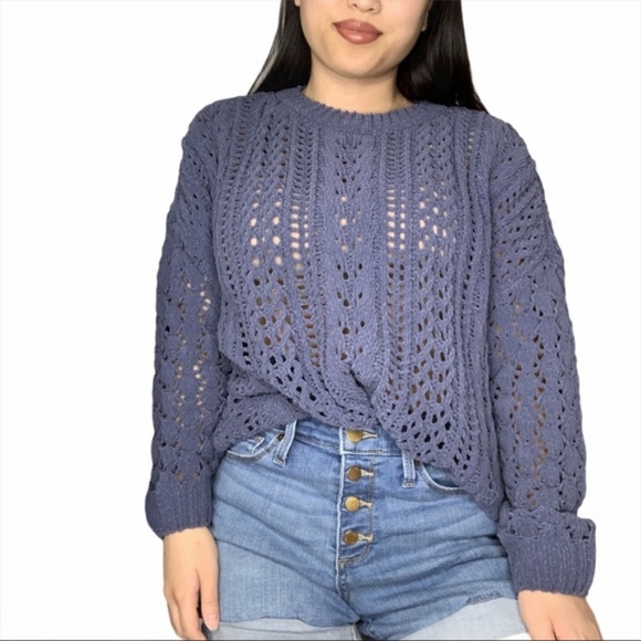 Kendall & Kylie Sweaters - Kendall & Kylie blue knit open crop sweater